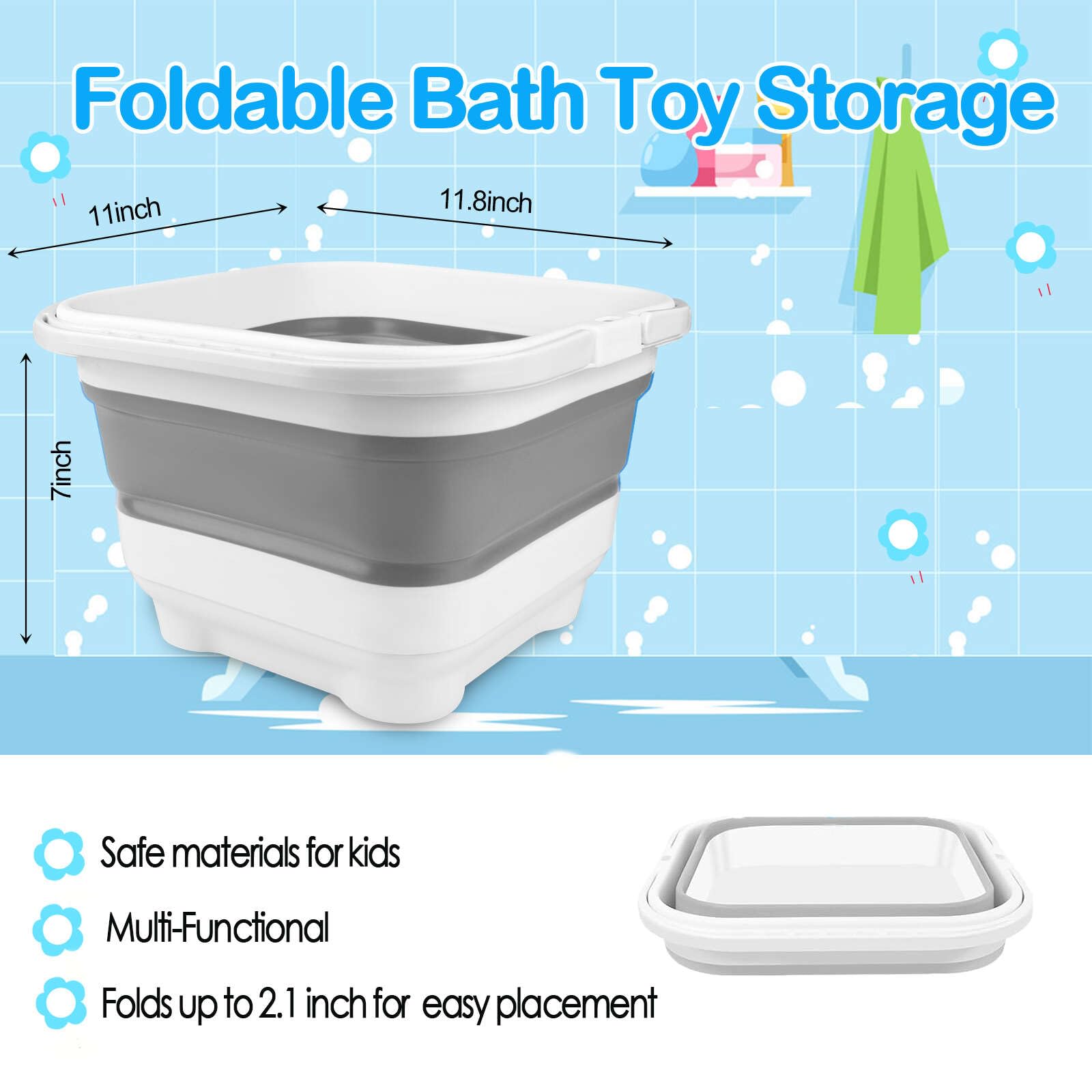 Steipirr Bath Toy Storage Organizer - Foldable Bath Toy Holder for Bathtub, Bathtub Toy Storage with Removable Drying Base, Bath