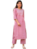 Gosriki Women'S Cotton Blend Straight Printed Kurta With Pant (Cam-Cotton-Pink_4Xl-Go_Pink_Xxxx-Large),Pink,4,B0B8DXTKKK