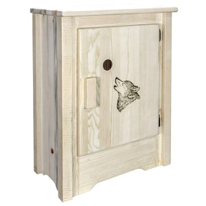 Montana Woodworks Homestead Collection Accent Cabinet With Laser Engraved Wolf Design, Right Hinged, Ready To Finish