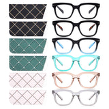CHOFILORD 6 Pack Fashion Reading Glasses for Women Men Blue Light Blocking Oversized Square Readers with Spring Hinge (6 Pack Co