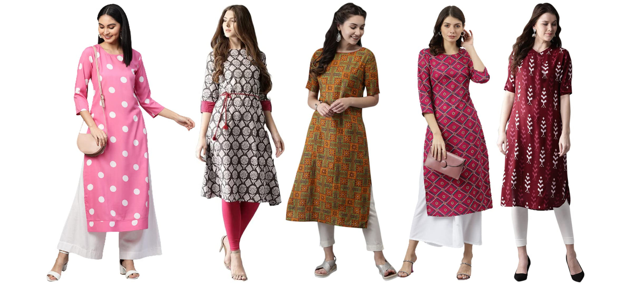 Anni Designer Women'S Crepe Straight Printed Kurta Pack Of 5 (Crepe-Combo-Nw_023_S_Multicolor_Small),Multicolour,S