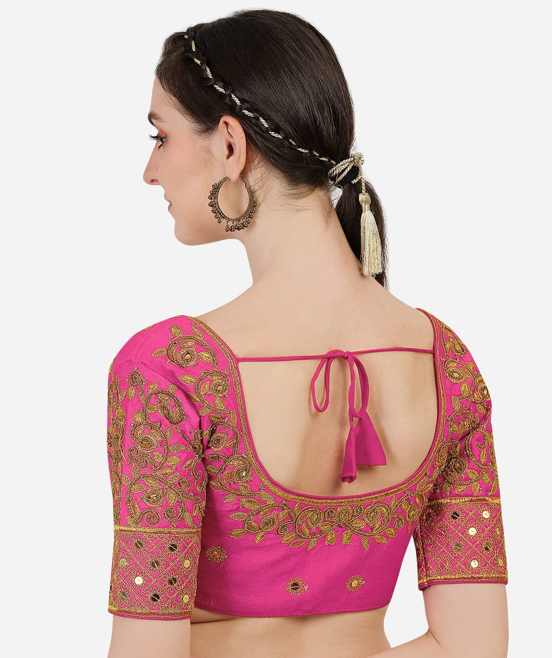 Vihu Fashion Women'S Silk Floral Half Sleeve Blouse (Gwaliya Blouse_Pink_38)