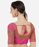 Vihu Fashion Women'S Silk Floral Half Sleeve Blouse (Gwaliya Blouse_Pink_38)