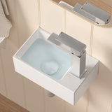 KES Small Vessel Sink 12 X 7 for Tiny Bathrooms, Floating Wall Mount Mini Bathroom Sink Right Hand (Sink Only) White, BWS100R