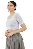 Soch Silver Spandex Princess Cut Blouse With Floral Sleeves Silver 36