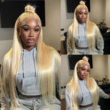 wigcool Hidden Strap Straight 360 613 Lace Front Wigs Human Hair Invisible Strap Pre Plucked 180% Density SALON-Quality Blonde W