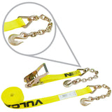 VULCAN Ratchet Strap with Chain Anchors 2 Inch x 30 Foot Classic Yellow 3,600 Pound Safe Working Load