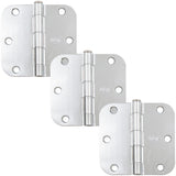 Stone Harbor Hardware 3-1/2 Door Hinges, 5/8 Radius Corner, Polished Chrome, 3-Pack