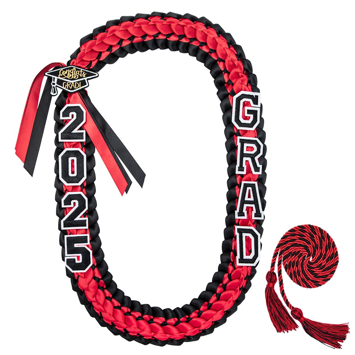 ALKB 11 Pcs Graduation Leis, Grad Decor with Honor Cord Class of 2025 Gifts for Women/Man Red + Black