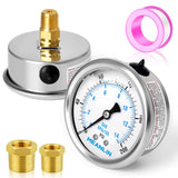 MEANLIN MEASURE 0~200Psi Stainless Steel 1/4 NPT 2.5 FACE DIAL Liquid Filled Pressure Gauge WOG Water Oil Air Center Back Mount,