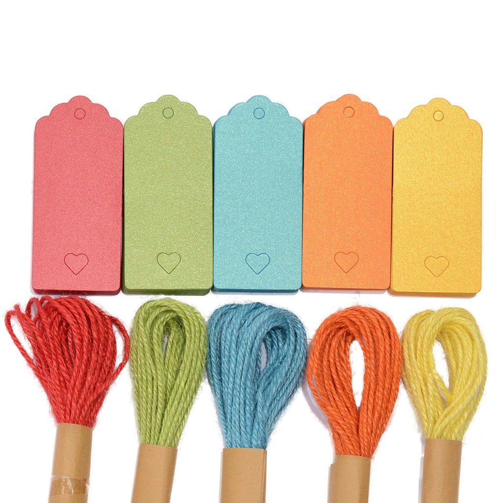 150 Rainbow Color Gift Wrap Tags Labels with String - 5 Assorted Colored Blank Paper Tag with Jute Twine for Thank You Wedding F