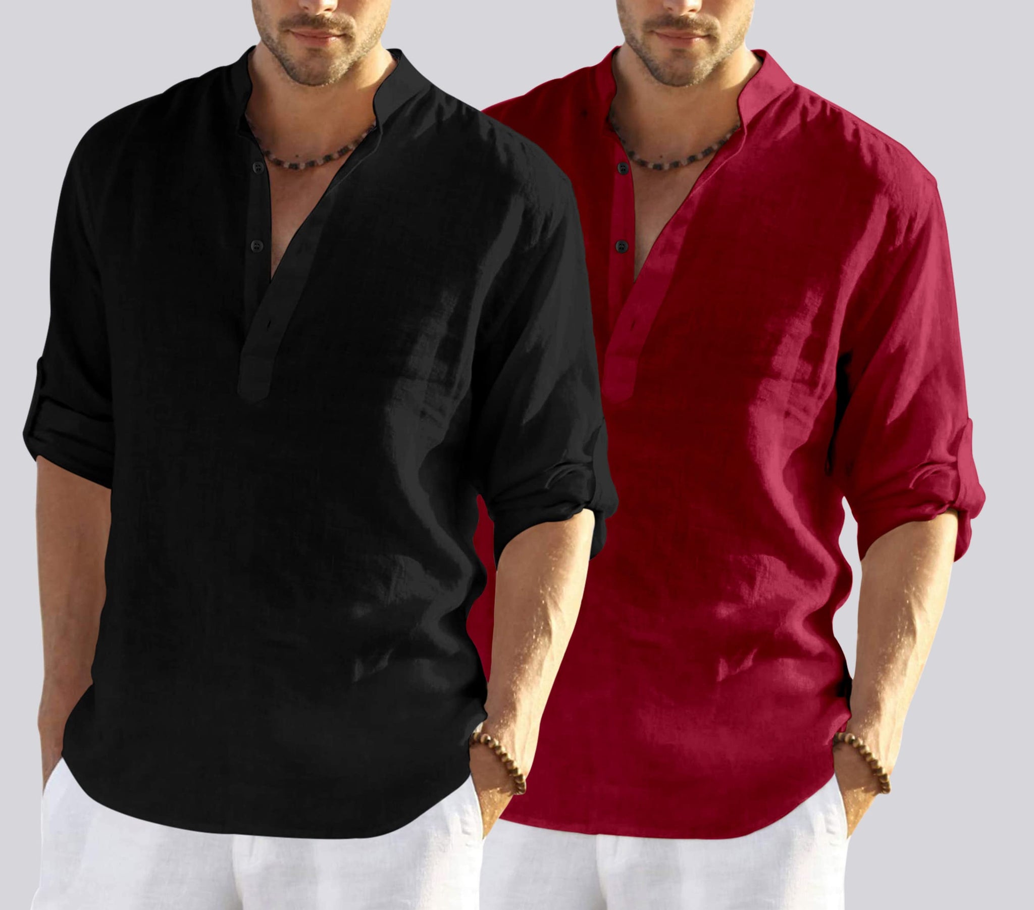Bellstone Men'S Cotton Blend Solid Regular Dress Shirt (Kurta800_Combo_Black_Maroon_Xl Black-Maroon 2Xl