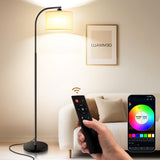 KQW Floor Lamp for Living Room with Remote,Dimmable Tall Standing Lamps,Modern Floor Light with Smart RGB Bulb,App Control,3 Col
