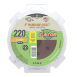 Gator 5 Random Orbit Hook & Loop Red Resin Aluminum Oxide Sanding Discs, 8Hole, 220 Grit, 50 Pack