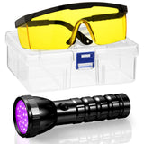 Tellegloww AC Leak Detector Kit AC UV Oil Dye Leak Detection Includes LED Flashlight and UV Protective Glasses with Box for Car 