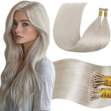 LaaVoo I Tips Hair Extensions Real Human Hair Platinum Blonde I Tip Hair Extensions Human Hair 18 Inch Blonde Itips Hair Extensi