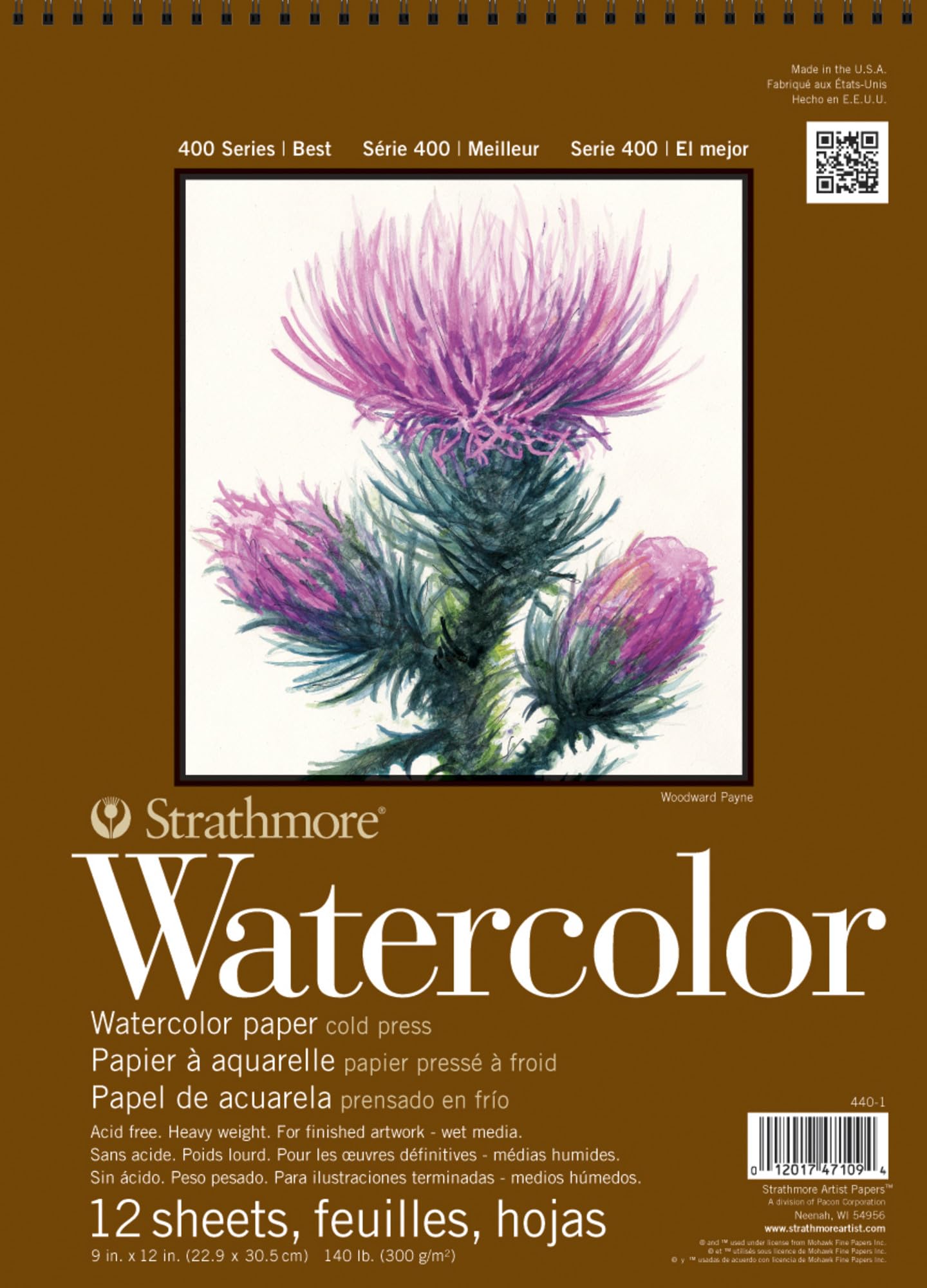 Strathmore 440-1 Strath W.Color 400 9X1212Sht 130Lbspirl, 140 Lb-9 X 12 In, Multicolor, 12 Sheets
