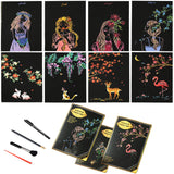 12sheets Scratch Art for Adults 7.9x5.5 inch Magic Paint by Scratch Kit Cards DIY Craft Gift with 6 Rainbow Scratch Paper Tools 