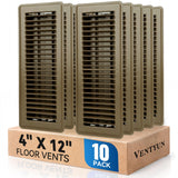 4 x 12 Floor Register Vent Covers 10-Pack, Walkable Powder-Coated Metal Vent Covers with Adjustable Airflow, Curved Safe Edges f