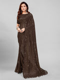 Pratham Blue Womens Sequins Georgette Fancy Saree With Blouse Piece (Pb-236_Brown)