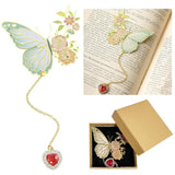 Metal Butterfly Bookmark With Red Heart Chain Pendant, Decorative Floral Metal Book Marker With Gift Box, Elegant Page Marker Fo