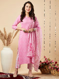 Anni Designer Women'S Cotton Blend Printed Straight Kurta With Pant & Dupatta (Dalaja Majenta-Nw_M_Magenta_Medium),Magenta,M,,,