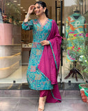 Gosriki Women'S Cotton Blend Straight Printed Kurta With Pant & Dupatta (Down-Rama-Green-Gs_L_Green_Large),Rama Green,,B0CP2LZQW7