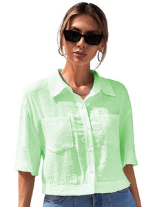 Toplot V-Collar Solid Crop Shirt For Women With Half Sleeves (Crop-Shirt-5183-Pista-L),Pista,,B0D5VC6FCP