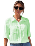 Toplot V-Collar Solid Crop Shirt For Women With Half Sleeves (Crop-Shirt-5183-Pista-L),Pista,,B0D5VC6FCP