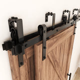 ZEKOO 15FT Double Track Bypass Sliding Barn Door Hardware Kit for 2 Doors, Bypass Barn Door Track Kit, Low Ceiling, Easy Install