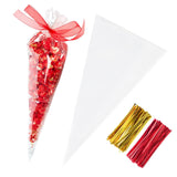 Yotelab Large Cone Cellophane Bags,7x15 Inches 200 PCS Clear Cone Shaped Treat Bags with Twist Ties