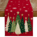 GEEORY Christmas Table Runner 13x60 Inch, Xmas Trees Snowflakes Holiday Decorative Farmhouse Table Decoration for Kitchen Dinnin