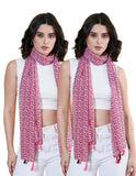Anvi Be Yourself WomenS Floral Printed Pink Chiffon Scarf With Tasselles (Pack Of 2)
