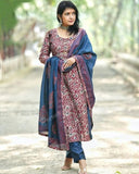 Gosriki Women'S Rayon Blend Straight Printed Kurta With Pant & Dupatta (Parimat Red-Gs_4Xl_Red_Xxxx-Large),Red,4,B0DFY48RNV