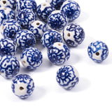Elecrelive 20Pcs Blue Flower Printed Ceramic Beads Round Blue and White Porcelain Spacer Beads 11-12mm for DIY Bracelets Earring