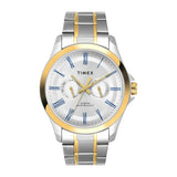 Timex Analog Watch For Man With Silver Round Dial & Two Tone Stainless Steel Bracelet Band Water Resistant Men'S Wrist Watches -
