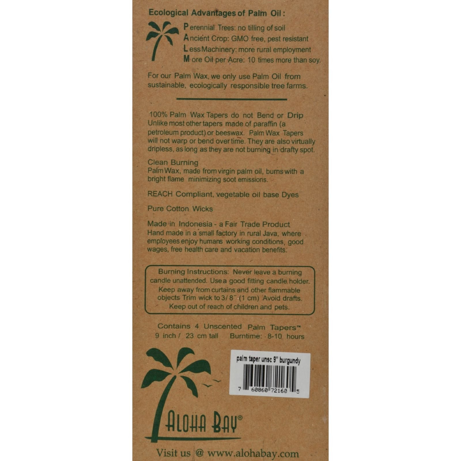 Aloha Bay Palm Tapers Burgundy, 4 Count