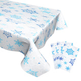 Labeol 3 Pack Christmas Tablecloth, 54 x 108 inch Blue and White Snowflake Tablecloth, Disposable Plastic Waterproof Rectangle T