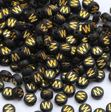 XIENBAOFU 100PCS Letter Beads 4X7mm Acrylic Alphabet Beads Gold Black Letter W Flat Round for Jewelry Making Bracelet Necklace K