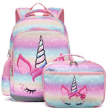 JIANYA Kids Backpack for School, Girls Unicorn Backpack with Lunch Box Preschool Kindergarten Bookbag with Chest Strap