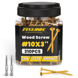 Wood Screws 3 Inch, FIXLINK Deck Screws #10 x 3, 310 PCS, Epoxy Coated, T25 Star Bit Above 1500 Hour Salt Spray Coating Outdoor 