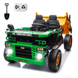2-Seater Kids Ride on Toy Car Truck, 12V Electric Ride on Construction Vehicle for Boys, Remote Control, Key Start, Shovel, Dump