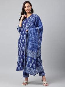Gosriki Women'S Cotton Blend Floral Printed Straight Kurta With Pants & With Dupatta (Bulgeriya Blue-Nw_S-Gs_Blue_Small),Blue,,B0BMXQZ2JX