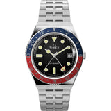 Timex Mens Q GMT 38mm Watch - Black Dial Stainless Steel Case & Strap