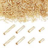 PH PandaHall 1600Pcs 4 Sizes Glass Bugle Beads, Golden Long Tube Seed Bead 5/6/9/12x2mm Loose Spacer Bead with 0.5mm Round Hole 