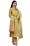 GoSriKi Womens Rayon Blend Printed Straight Kurta with Pants and Dupatta, Green, XL