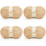 BATELO Velvet Chenille Yarn for Crocheting & Knitting 1440 Yards, Soft Thick Fluffy Bulky Blanket Yarn, 4 Pack of 10.5oz (Tan)