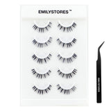 EMILYSTORES Brown Lashes Pre-Glued Self Adhesive Eyelashes, Natural Press on Lashes Reusable, With Tweezer Applicator 5 Pairs (D