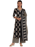 Libas Womens Printed Cotton Straight Kurta With Palazzos And Dupatta