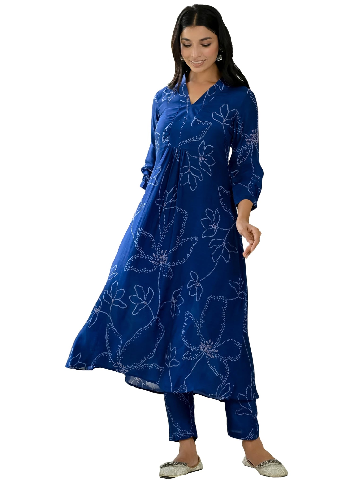 Gosriki Women'S Rayon Blend Anarkali Printed Kurta With Pant (Marup Blue-Vks03-Gs_L_Blue_Large),Blue,,B0DCK8SY6T